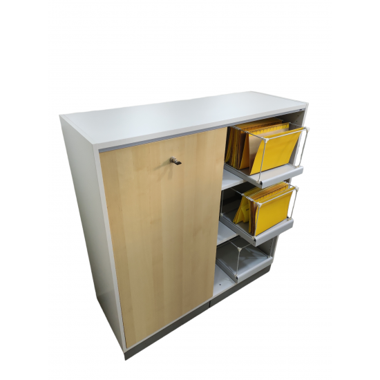 Ντουλάπι Αποθήκευσης Martela 3XA4 με δυο Συρόμενες Πόρτες χρώματος  Λευκό/Σημύδα